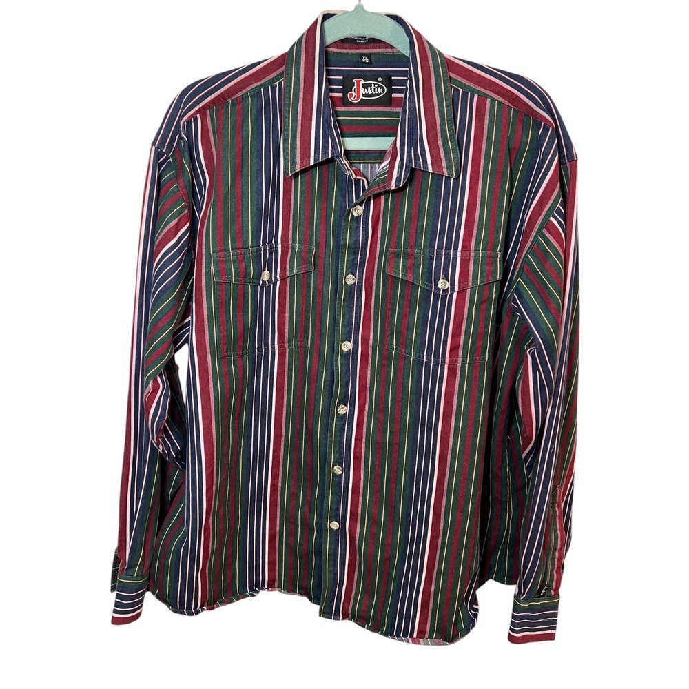 90s Vintage Dad Style Rodeo Cotton Striped Shirt Retro Western Workwear XL